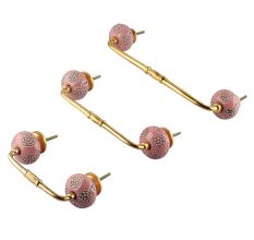 Pink Marigold Etched Ceramic Bridge Handle