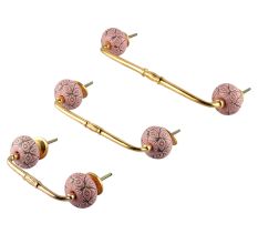 Pink Etched Ceramic Floral Bridge Handle