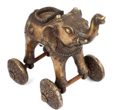 Brass Elephant on Wheel Temple Toy