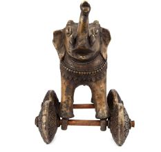 Brass Elephant on Wheel Temple Toy
