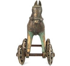 India Brass Temple Toy Horse on Wheels