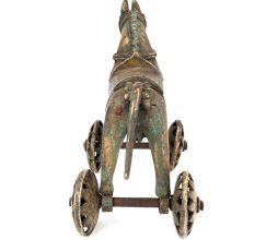 India Brass Temple Toy Horse on Wheels