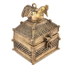 Peacock Sitting on Top Brass Box