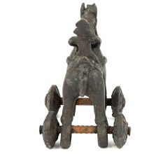 Brass Primitive Horse and Rider on Rolling Wheels