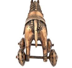 Brass Primitive Horse and Rider on Rolling Wheels