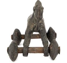 Brass Horse Figurine Primitive Toy Wheeled