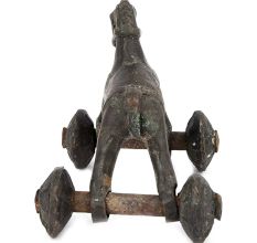 Brass Horse Figurine Primitive Toy Wheeled