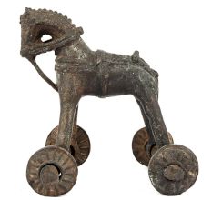 Old Brass Temple Toy Horse on Wheels
