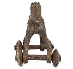 Old Brass Temple Toy Horse on Wheels