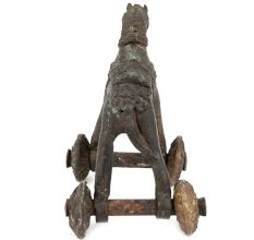 Old Brass Temple Toy Horse on Wheels