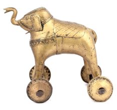 Brass Temple Elephant with Wheels