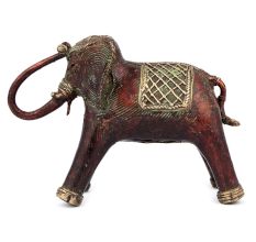 Red Sculpture Elephant Dhokra Brass