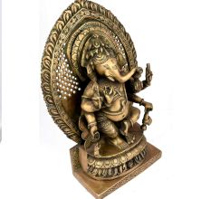 Brass Sitting Ganesha with Decorative Background