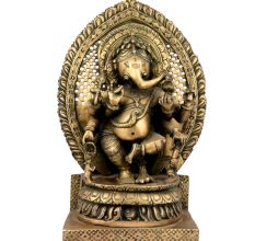 Brass Sitting Ganesha with Decorative Background
