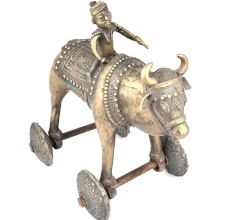Vintage Brass Bull with Rider Temple Toy