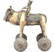 Vintage Brass Bull with Rider Temple Toy