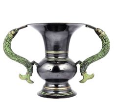 Handcrafted Black Brass Flower Pot with Fish Handles