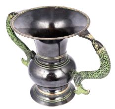 Handcrafted Black Brass Flower Pot with Fish Handles