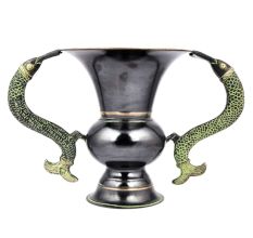 Vintage Brass Flower Pot in Black and Fish Handles