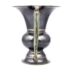 Vintage Brass Flower Pot in Black and Fish Handles