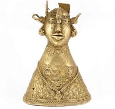Brass Tribal Women Bust Statue with Stud Earrings