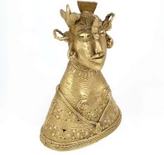 Brass Tribal Women Bust Statue with Stud Earrings