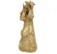Brass Tribal Women Bust Statue with Stud Earrings
