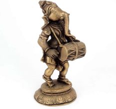Brass Sculpture of Dancing Ganesh with Dholak