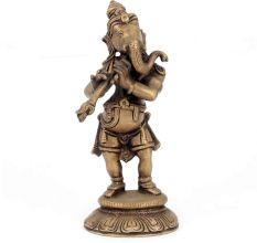 Brass Standing Ganesha Playing Flute Statue