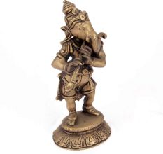 Brass Standing Ganesha Playing Flute Statue