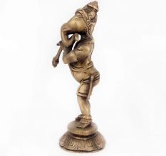 Brass Standing Ganesha Playing Flute Statue