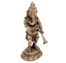 Standing Statue of Lord Ganesha Brass Figurines Playing Shehnai