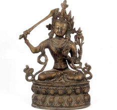 Bronze Manjushree Statue Sitting With Sword