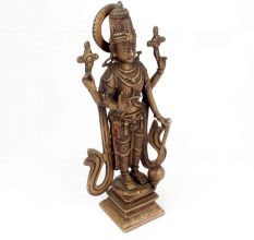 God Vishnu Carved Brass Metal Statue Decor Idol Sculpture
