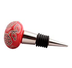 Red Marigold Etched Ceramic Wine Stopper