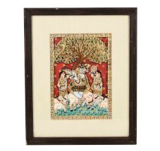 Framed Tree Flute Krishna Tanjore Painting 15 inch