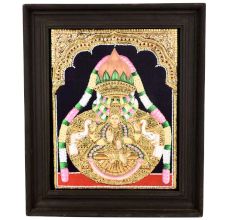 Varal Lakshmi Pooja Tanjore Painting with wooden frame