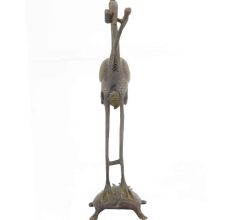 Vintage Bronze Crafted Sculpture Crane Standing on Turtle