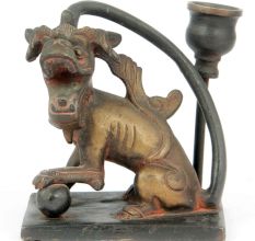 Brass Foo Dog Candle Holder