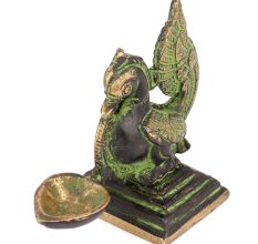 Peacock Holding Brass Oil Lamp Patina Finish