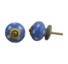 Slate Blue White Polka Ceramic Knob
