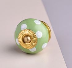 Green Polka Dotted Ceramic Dresser Knob