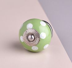 Green Polka Dotted Ceramic Dresser Knob