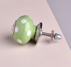 Green Polka Dotted Ceramic Dresser Knob