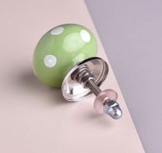 Green Polka Dotted Ceramic Dresser Knob