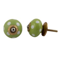 Lime Green White Polka Dotted Cabinet Knob