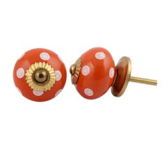 Orange White Polka Dotted Ceramic Knob