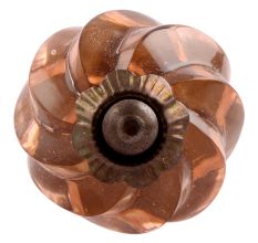 Peach Pink Interior Cut Glass Knobs