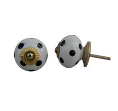 White Black Polka Dotted Furniture Knob