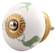 Forest Green Standing Rein Deer Pattern Ceramic Cabinet Knob